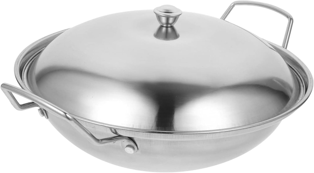 BESTOYARD 1 Set Pot Stove Pot with Lid Baking Dishes for Oven Griddle Pan Baking Pans Stainless Cookware Cooking Pan with Lid Dry Pot Kitchen Cookware Hot Pot for Restaurant Double Ears Pot, Silver