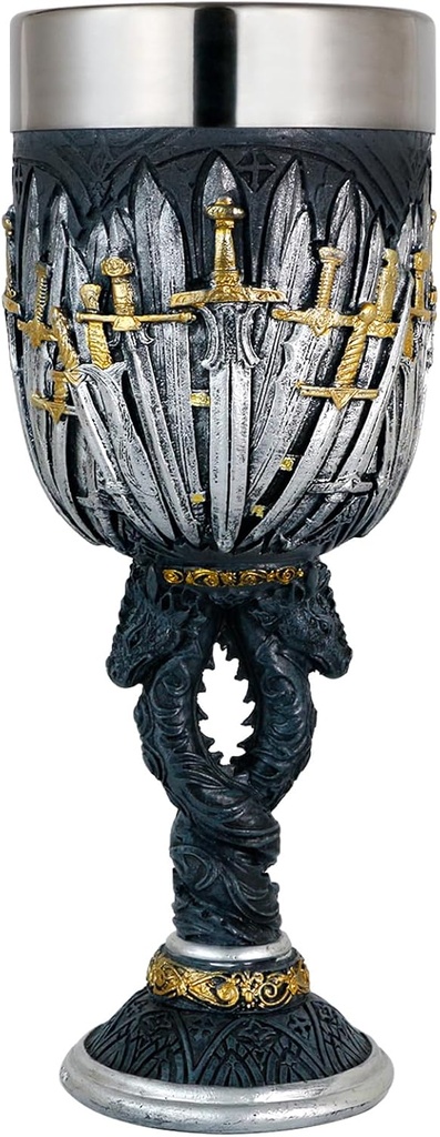 alikiki Medieval Swords Dragon Wine Goblet - GOT D&D Game Chalice of Merchandise - 7oz Stainless Steel Drinking Cup - Fantasy Dungeons and Dragons Party Gifts for Birthday Men Women