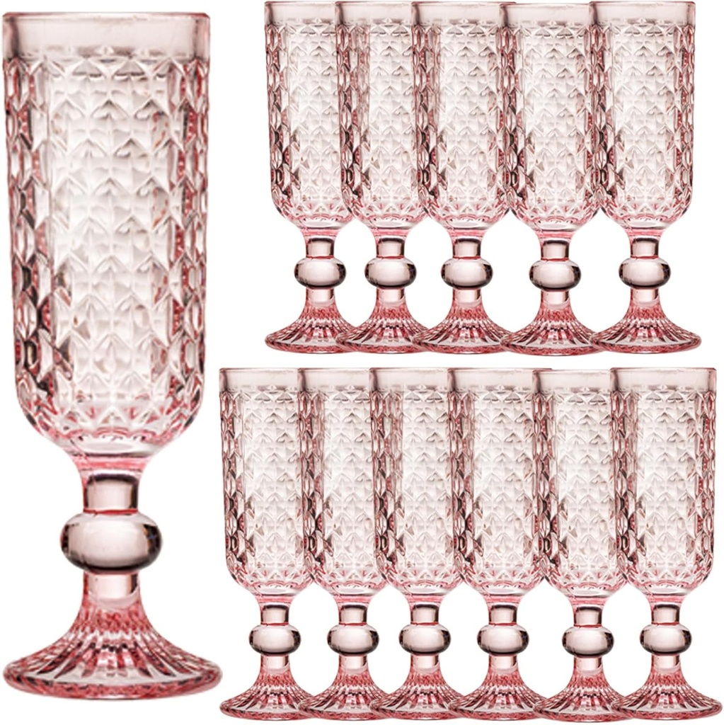 12pcs 5oz Champagne Flute,Elegant Pink Crystal Glass Goblets Colored Drinking Wine Glasses Set, Multi-Color Champagne Glass Ideal For Weddings, Parties, Gifts (Set Of 12,Luxury, Durable)