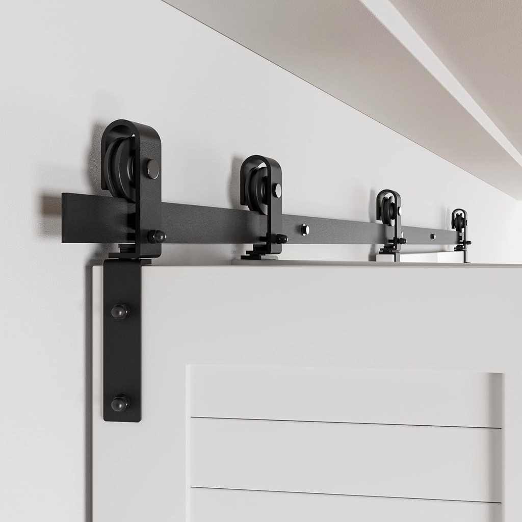72" Bi-Folding Sliding Barn Door Hardware Track Kit,Smoothly&Quietly,Side Mounted Black Roller,Easy Install,Door Not Included [Fit Four 17" Bifold Doors]