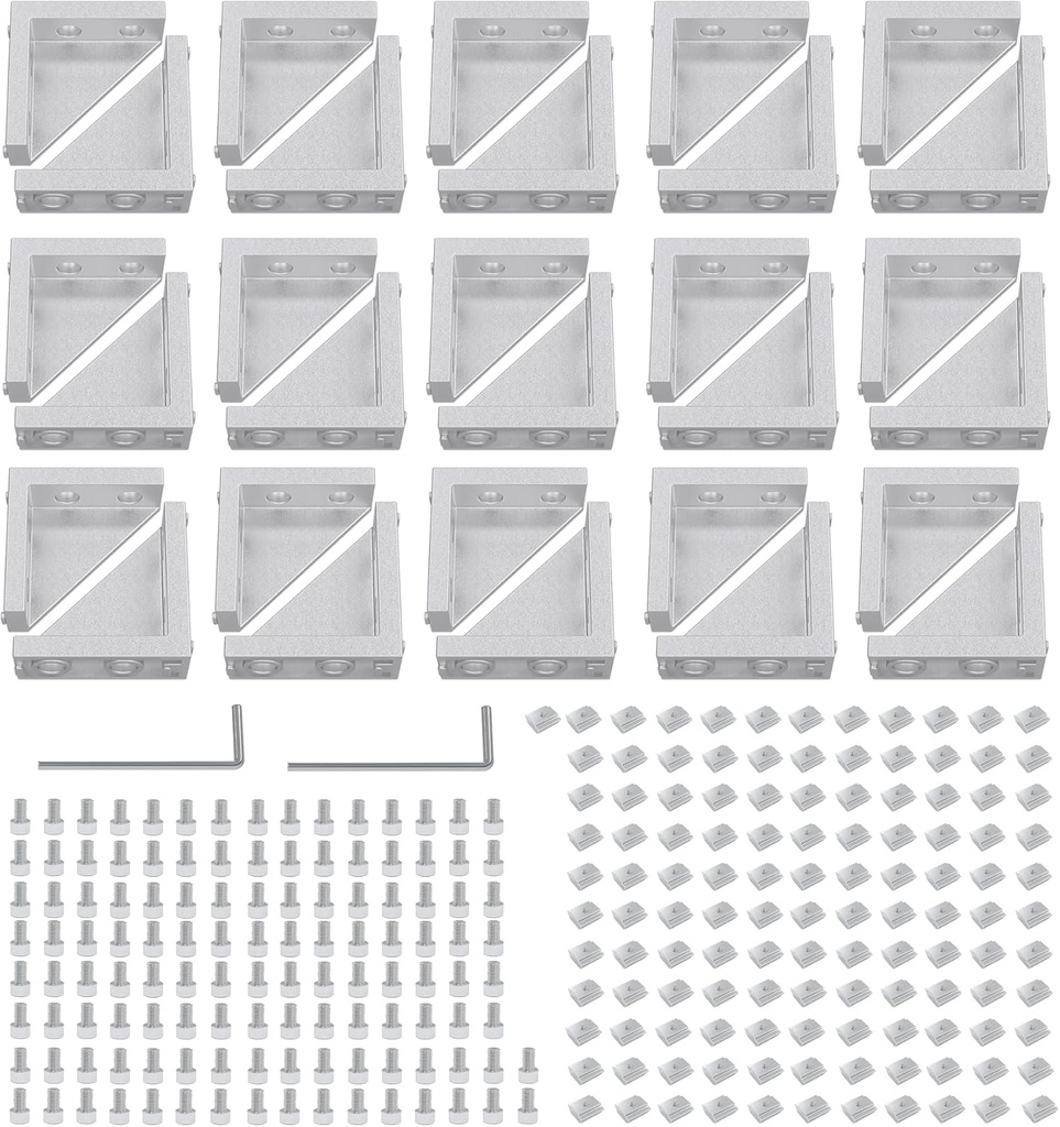 30 Set Silver 2040 Series Aluminum Extrusion Profile Connector, Includes 30pcs 2040 Corner Bracket, 122Pcs T-Nuts, 122Pcs Screws and 2Pcs Wrench for 20 x 20mm Series Aluminum Extrusion Profile