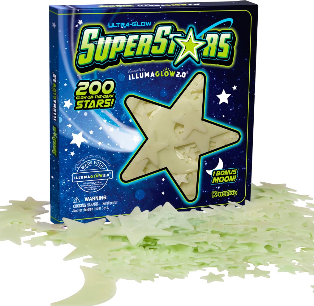 Stocking Stuffers for Kids, Glow in The Dark Stars - Includes Installation Material and Star map, 200 Glowstars, 3-5, 4-8, 8-12, 4-6, 5-7, Only Glow Stars Powered by Illumaglow2.0
