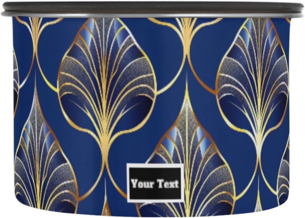ALAZA Art Deco Floral Royal Blue & Gold Airtight Coffee Bean Canister Customed 17oz Food Storage Containers with Lids For Gournd, Tea, Sugar, Flour, Rice, Cereal, Candy Cookie Jar