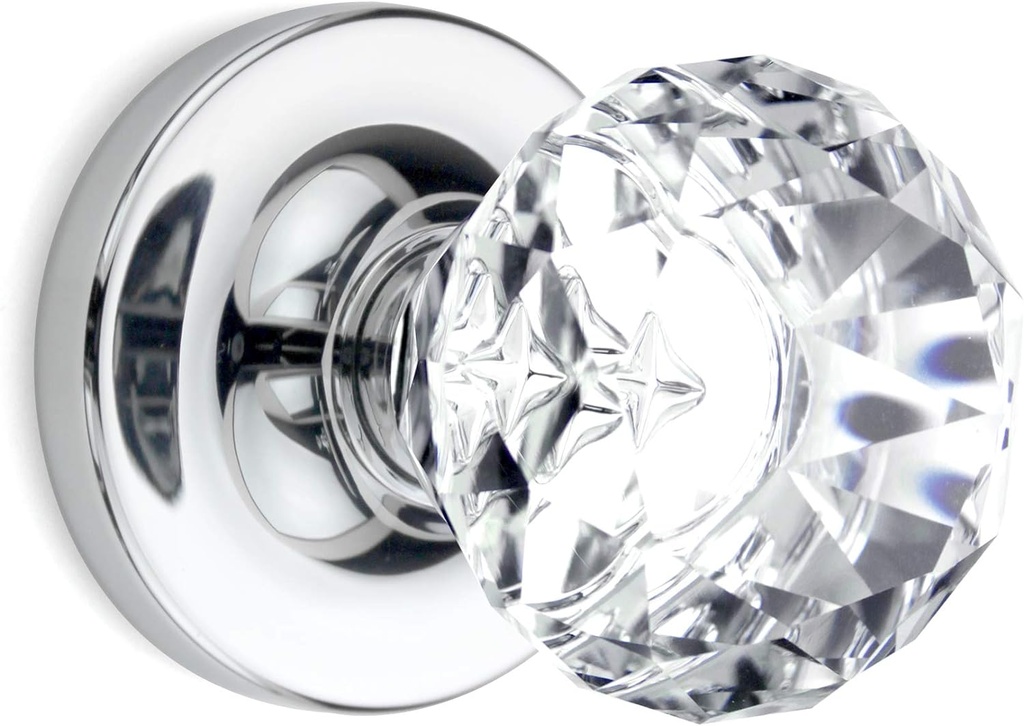 Passage Diamond Round Brilliant Crystal Door Knobs Polished Chrome Round Rosette