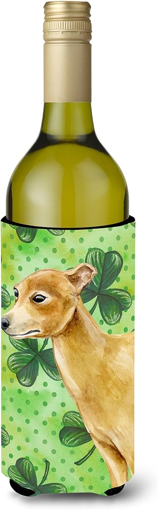 Caroline's Treasures BB9872LITERK Italian Greyhound St Patrick's Wine Bottle Hugger, Green Bottle Cooler Sleeve Hugger Machine Washable Collapsible Insulator Beverage Insulated Holder