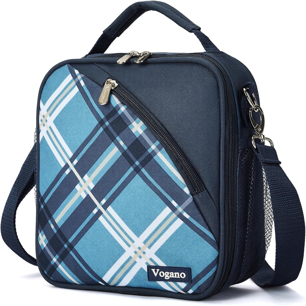 Insulated Lunch Bag - Reusable Soft Lunchbox for Women & Adults, Lunch Box with Adjustable Shoulder Strap, Inner Elastic Straps to Secure Food & Drink for Office, School, Picnic (Blue)