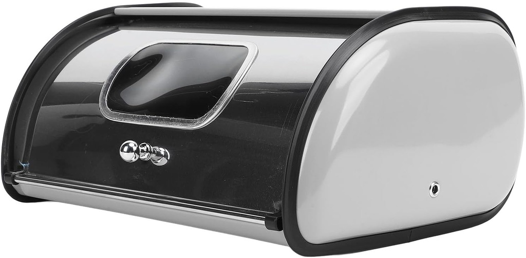 Yosoo Metal Bread Keeper, Large Capacity Bread Box, Mirror Finish, Window Design, Grey Bread Bin for Home and Kitchen, and Long Lasting with Space Efficient Drum Shape