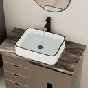 19 Inch Bathroom Vessel Sink Rectangular 19x15 Above Counter Porcelain Sink White with Black Trim White Bathroom Sink Rectangle Large Washing Basin
