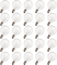 G40 Replacement Light Bulbs, 120V 5W Clear Globe Bulb, E12 C7 Candelabra Base, 1.5 Inch Glass Incandescent Bulbs for Indoor Outdoor Patio String Lights, Warm White -25 Pack