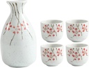5 Pieces Sake Set, Japanese Fresh Style Traditional Retro Ceramics Sake Cup Set, with 1 Sake Pot and 4 Sake Cups, Elegant Design Best Gift for Family and Friends Cups
