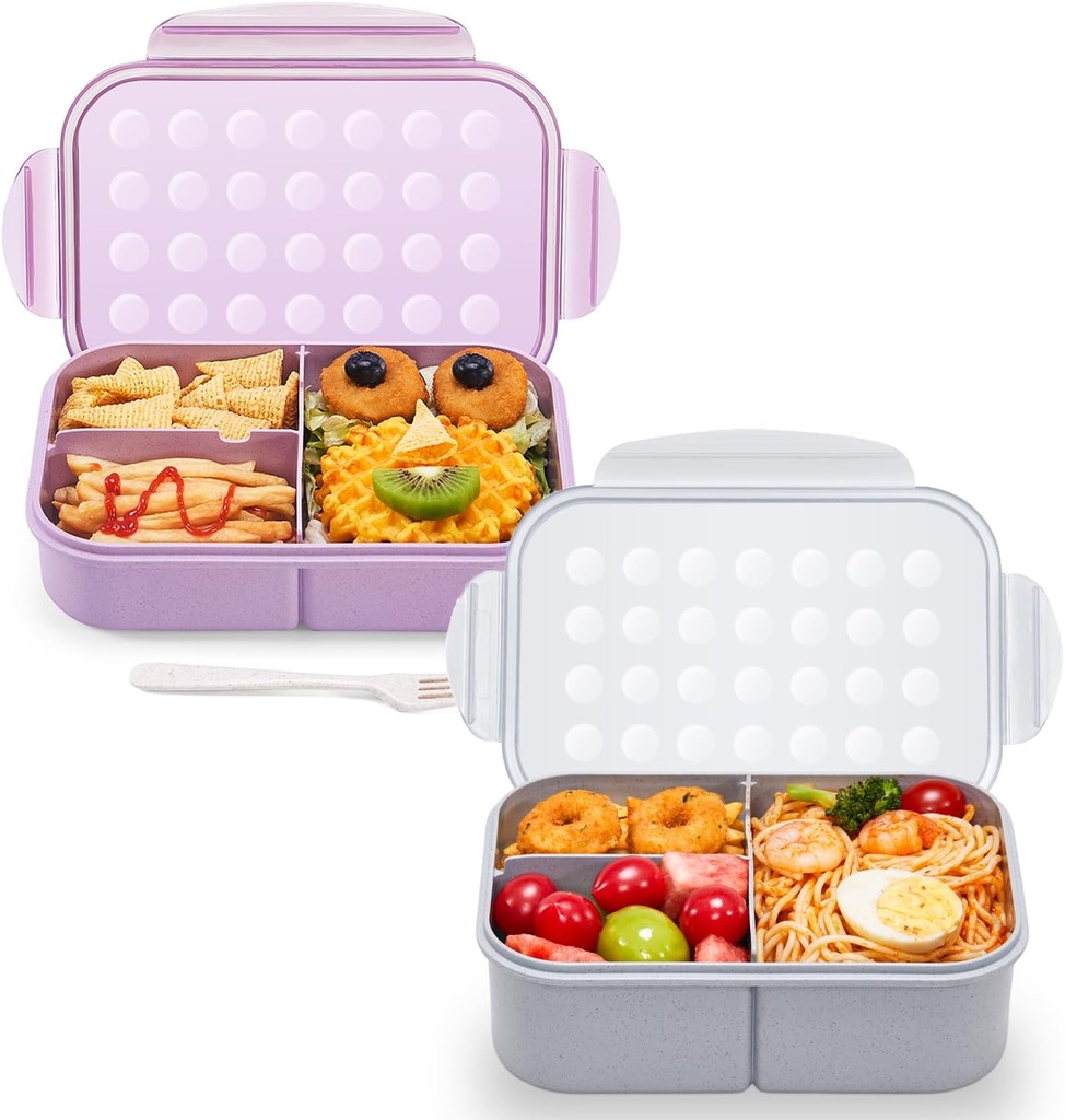 MISS BIG® Bento Box, Lunch Box Kids,Ideal Leakproof Kids Lunch Box,Lunch Containers No BPAs and Chemical Dyes,M/W,D/W & Fridge Safe(Purple M&Gray L)