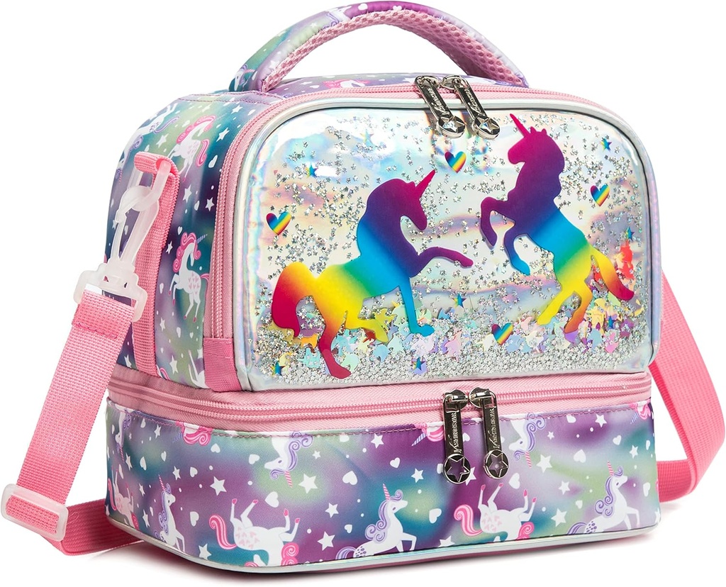 Kids Lunch Bag Insulated Bento Cooler Bag Two compartments Cooler for Boys and Girls with Adjustable Strap Travel Lunch Tote