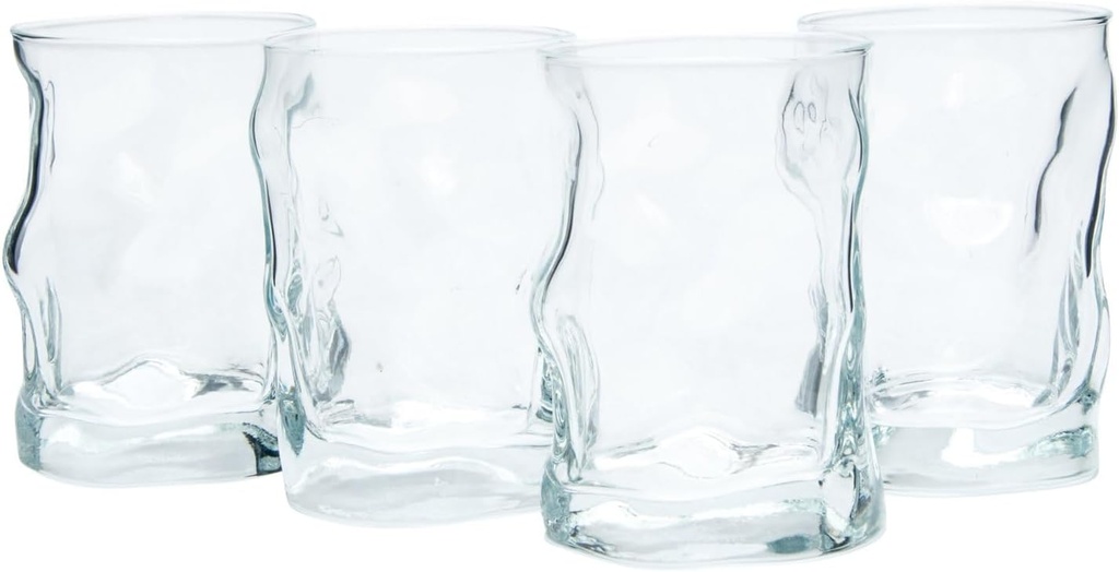 Bormioli Rocco 10.25 Oz Sorgente Rocks Whiskey Glass (Set of 4) - Boulder-Style Barware for Bourbon, Scotch, Water, Juice - Dishwasher Safe & Lead-Free Cocktail Glasses - Made in Italy
