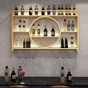 Modern Iron Wine Rack Wall Mounted With LED Lights,Floating Bar Shelves With Wine Glass Holder,Liquor Bottle Display Shelf,Metal Wine Storage Racks For Kitchen Cellar Home Decor,Black/Gold(Gold