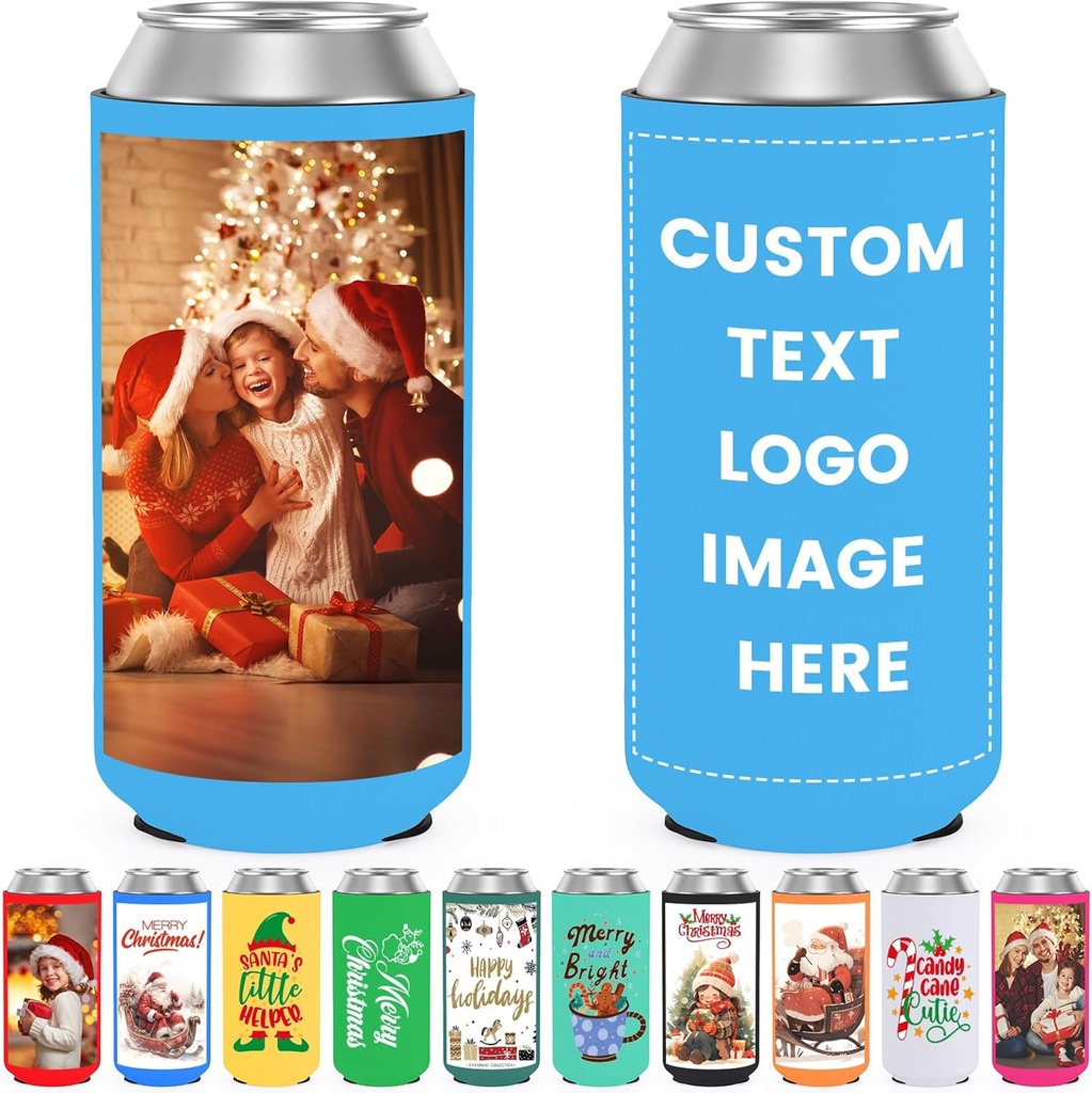 Custom Neoprene Slim Can Cooler Sleeve 50 Pack Bulk Personalized Collapsible Insulated Drink Holder for 12 oz Skinny Cans and Bottles Summer Beach Pool Party Beverages Holiday Decorations