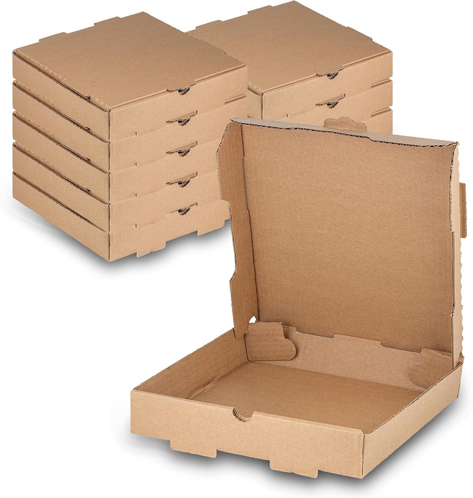 MT Products Kraft Pizza Box 10" x 10" x 1.75 - Small Corrugated B-Flute Cardboard Pizza Boxes (Pack of 10) - Made in the USA