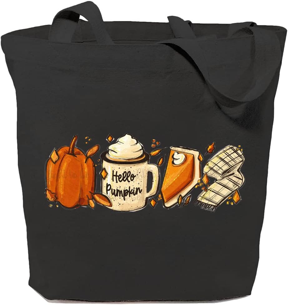 Hello Pumpkin Canvas Tote Bag for Women Aesthetic Fall Favorites Reusable Grocery Shopping Bags Thanksgiving Gifts