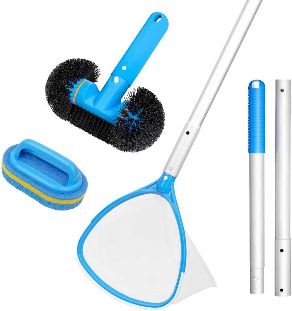 All-in-One Spa Cleaning Set - Hot Tub Small Pools Maintenance Accessories Kit with Skimmer Net Round Brush Scrubber and 2ft Pole