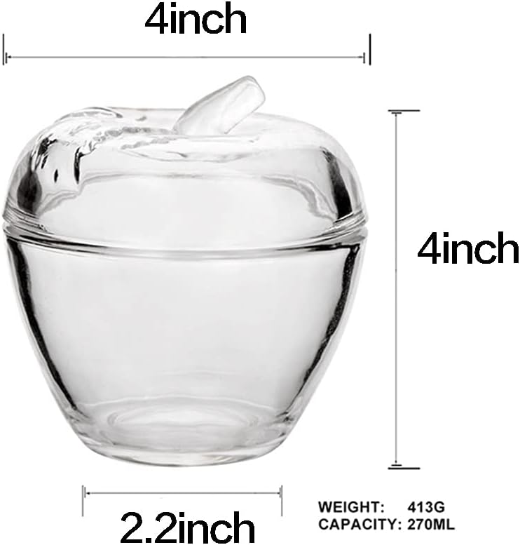 GLass Relief Apple Sugar Bowl Candy Dish Food Storage Container with Lid