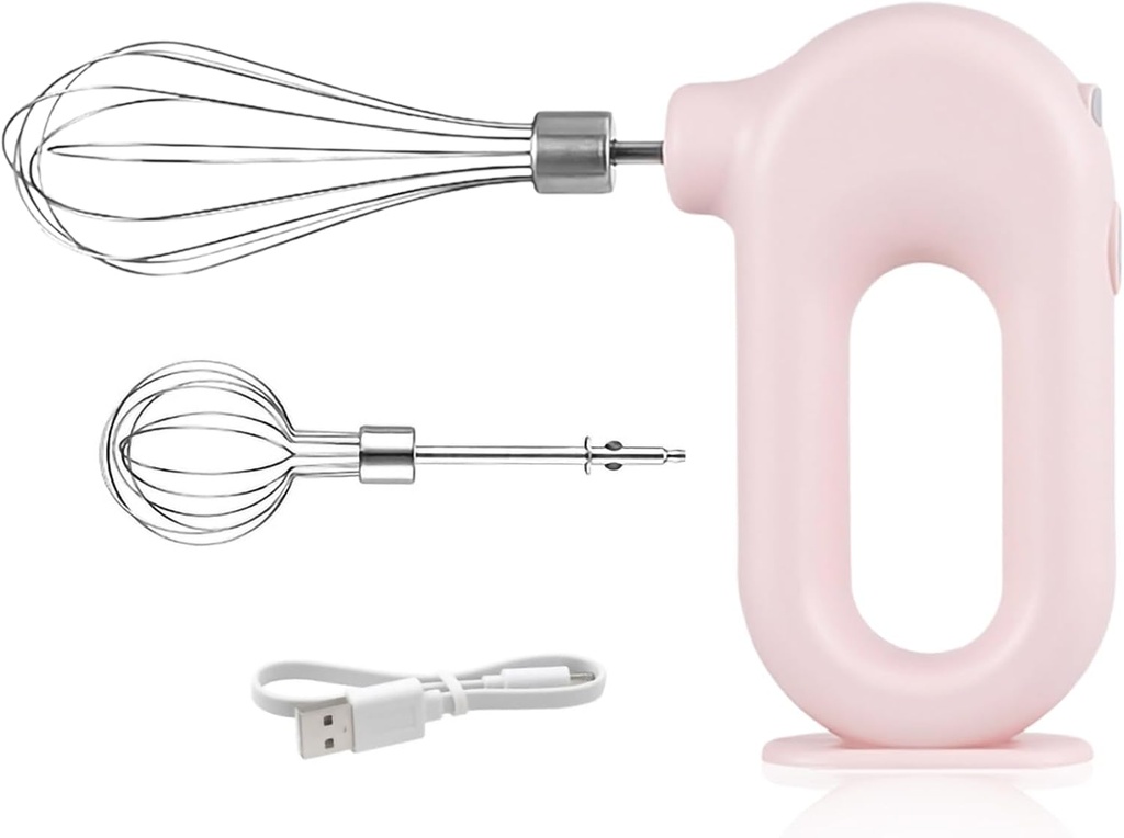 Cordless Hand Mixer Electric Handheld Mini Egg Beater 4 Speed Adjustable Mini Hand Mixer Electric Mixer, USB Charing, 1500mAh(Pink)
