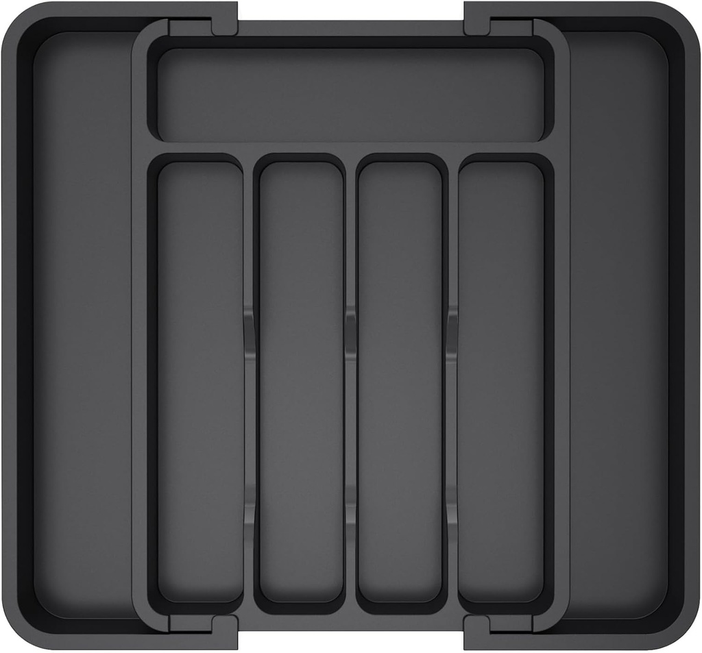 Lifewit Silverware Drawer Organizer, Expandable Utensil Tray for Kitchen, BPA Free Flatware and Cutlery Holder, Adjustable Plastic Storage for Spoons Forks Knives, 8.5"-14.1" x 12.1", Black
