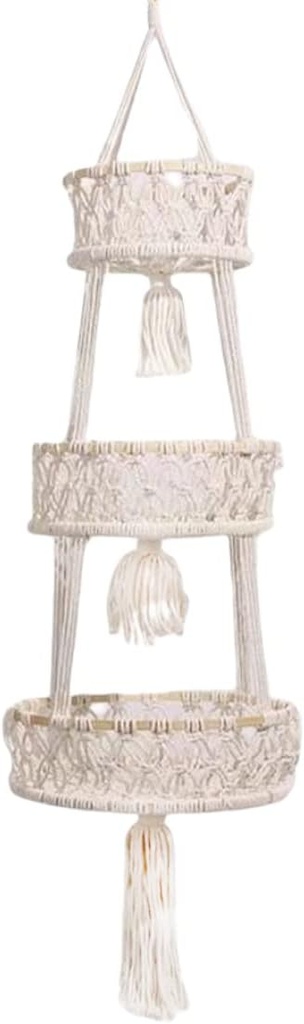 Woven Fruit Basket, 3 Tier Hanging Fruit Hammock, 43 Inch Woven Hanging Wall Storage Basket, Macrame Hanging Basket for Home Kitchen Organiser