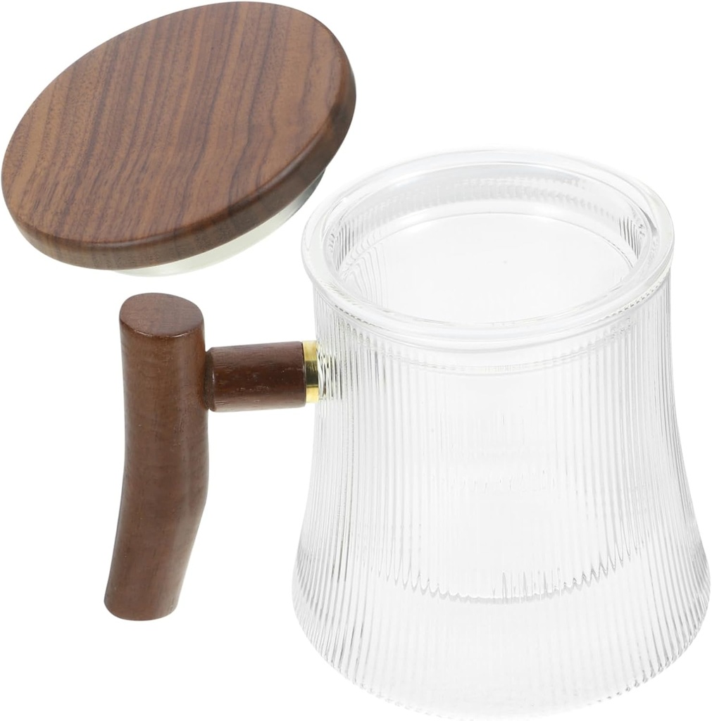 Alipis Vertical Stripes Glass Tea Cup Infuser Lid Milk Tea Cup for Iced Coffee for Adults