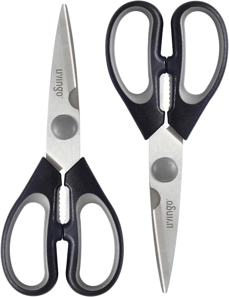 LIVINGO 7.5" Kitchen Scissors All Purpose for Sharp Cutting Small Bones & Vegetables, with Nutcracker Grip Comfortable, Heavy-duty Food Shears for Home Cooking