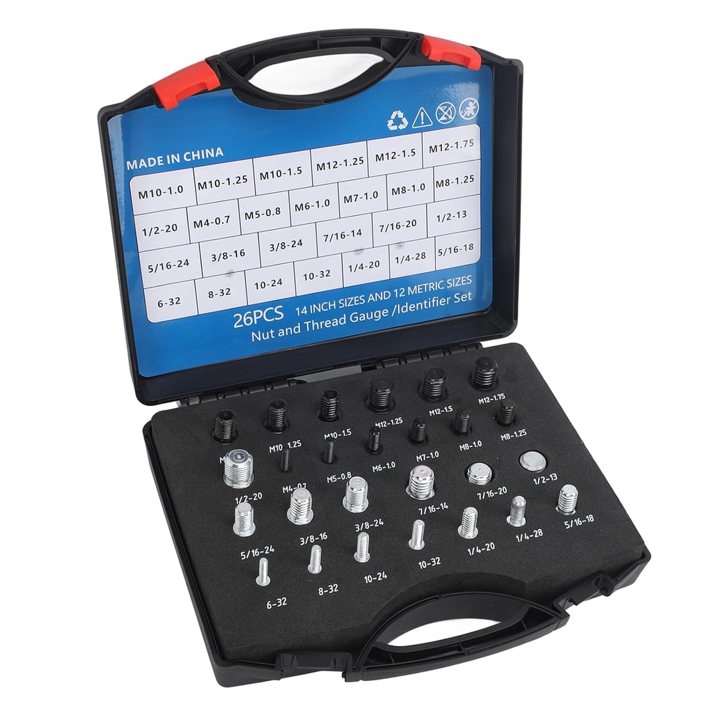 26 PCS Nut Bolt Thread Checker, Carbon Steel ABS Nut and Bolt Thread Gauge Set for Detecting Fixed Bolts