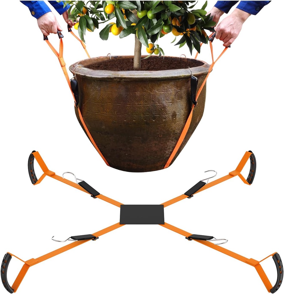 Potted Plant Mover，Plant Lifting Straps for Garden Flower Pots, Planters，Rocks, Trees，Easily Lift and Move Heavy Items Up to 250 Pounds, Large Size,Orange，Patent Pending