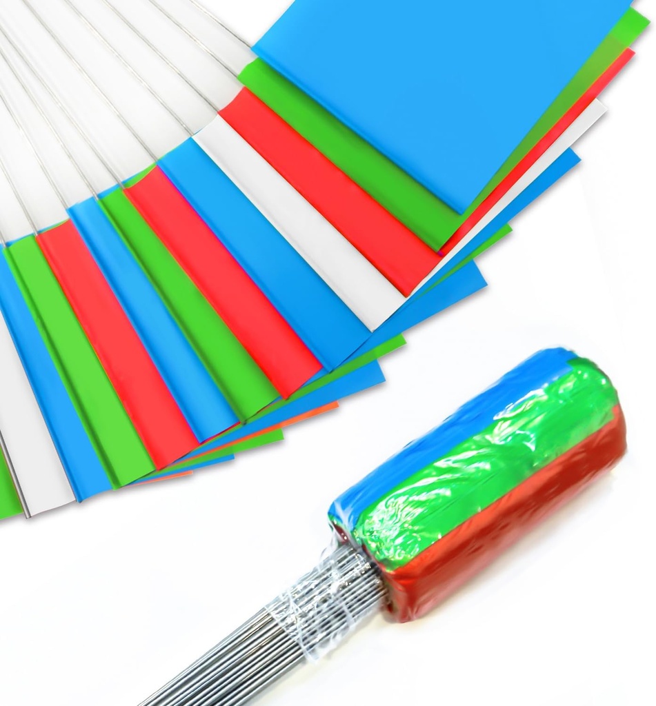 Zozen 100Pack Marking Flags, Red & Green & Blue & White, Writable / 15x4x5 Inch, Yard Flags for Lawn & Irrigation & Landscape & Sprinkler & Survey & Dog Training.