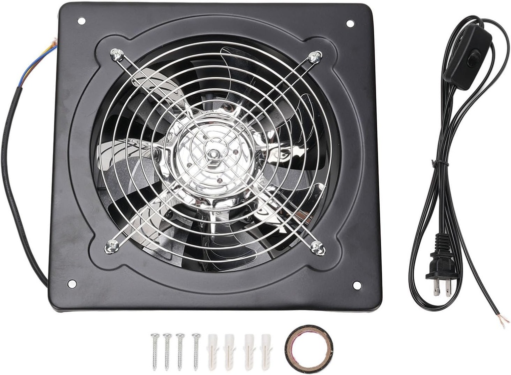 9.8 Inc Exhaust Fan, Carbon Steel 2800RPM 80W 7 Blades Bathroom Vent Fans Wall Mounted Ventilation Fan Quiet for Home Bathroom Garage, Basement