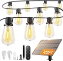 addlon 102FT(96+6) Solar String Lights Outdoor with Remote, Waterproof Patio Lights with 32 LED Bulbs, Dimmable & Timable, Long-Lasting Solar Powered Hanging Light for Outside, Yard, Porch, Camping