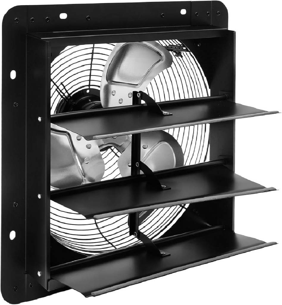 Wall Mounted Shutter Exhaust Fan, 14" Attic Fan with Thermostat Humidity Controller, 10 Adjustable Speeds, Aluminium Blades, 1294CFM High Speed Ventilation Fan for Garages Greenhouses