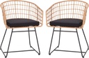 Flash Furniture Devon Set of 2 Patio Boho Club Chairs - Rope with Natural Finish PE Wicker Rattan - Black Seat Cushions and Sled Base - Indoor/Outdoor Use