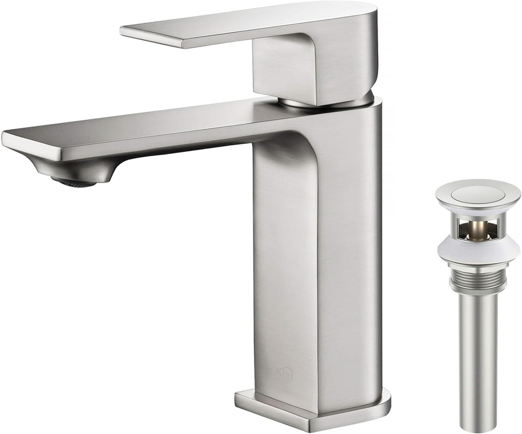 KIBI Mirage Single Handle Bathroom Sink Faucet with Pop Up Drain | Solid Brass High Arc Spout | Durable, Scratch-Resistant & Easy to Install Faucet (Brushed Nickel Finish, KBF1001)
