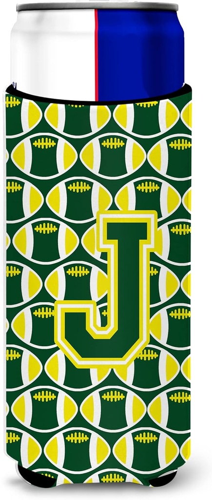 Letter J Football Green and Yellow Ultra Beverage Insulators for slim cans