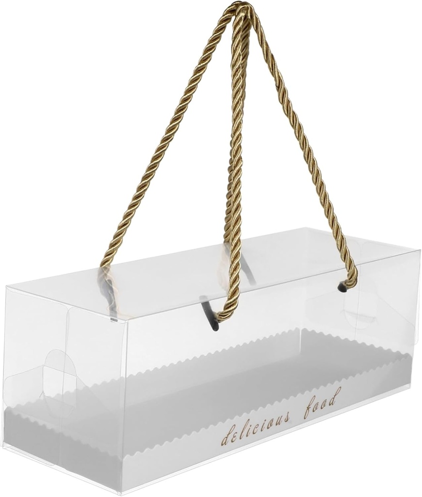 SECFOU 10pcs Oblong Cake Boxes Dirt-resistant Baking Food Containers for Desserts Oil for Cakes Pastries Easy Carrying Attached Ropes