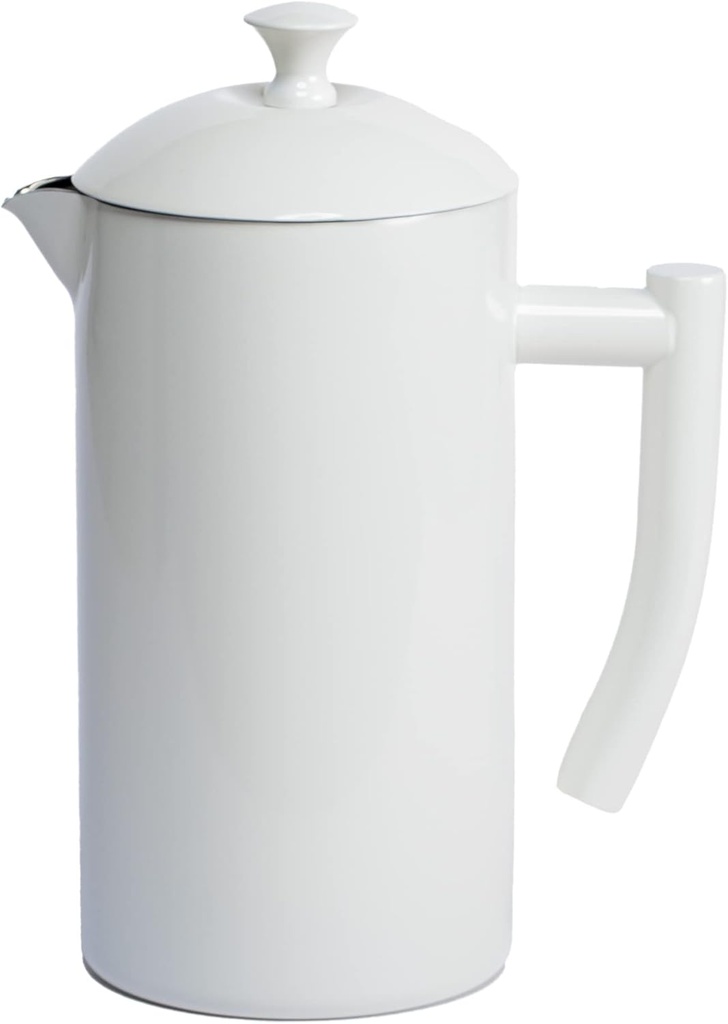 Frieling Double-Walled French Press Coffee Maker - Stainless Steel Coffee Maker with Reusable Filter (34 Fl Oz, White)