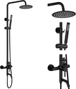 Aolemi Matte Black Outdoor Shower Faucet SUS304 Stainless Steel Shower Fixture 8 Inch Rainfall Shower Head System with Bathroom Handheld Shower and Tub Spout Set