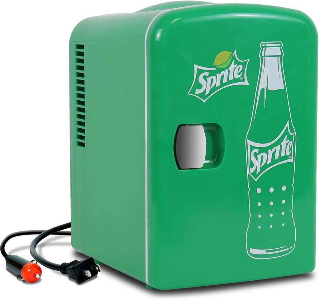 Sprite Mini Fridge - Refrigerator for Bedroom Office Portable Beverage Cooler,12V 110V Refrigerador For Drinks, Soda, Wines, Use In Car, Dorm, Outdoor, 6 Can, Compact small fridge.