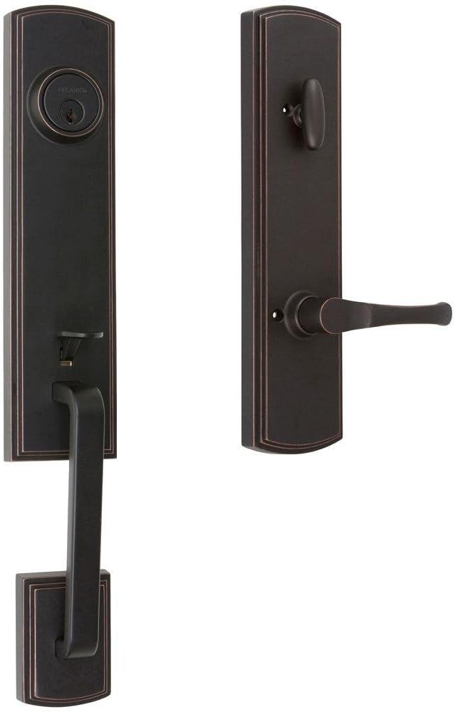 Callan by Delaney Hardware Briona Exterior Single Cylinder Front Door Handleset with Sorado Lever with Full Interior Plate, 1-3/8 to 1-3/4 inch Thick, Edged Bronze – Right-Handed Interior Handle