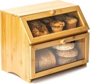 Maggie Fresh Bread Countertop Organiser Double Layer Bamboo Bread Box with Clear Window & Magnetic Lock Closure - Perfect for House Kitchen Organization