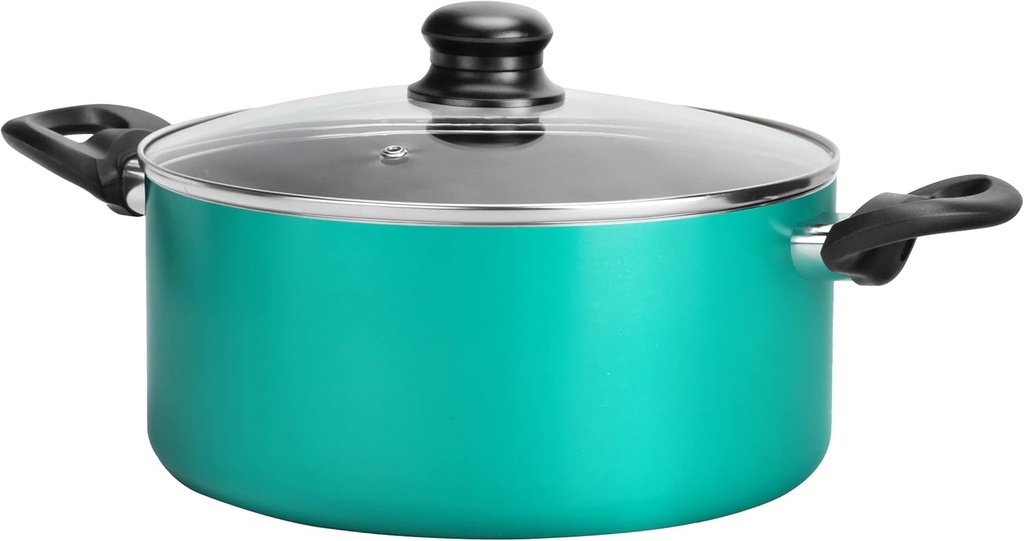 NutriChef Green Dutch Oven Pot - Stylish 4.44qt Ceramic Professional Kitchen Cookware, Top-grade Aluminum Alloy Pan, Clear Transparent Tempered Glass Lid w/Steam Escape Hole, Black Backlite Handles