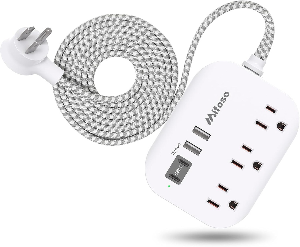 Cruise Ship Essentials - Mifaso Power Strip with USB Ports, 5Ft Flat Extension Cord with Multiple Outlets, USB Charging Station with Non Surge Protector for Cruise Ship, Travel, Dorm Room Essentials