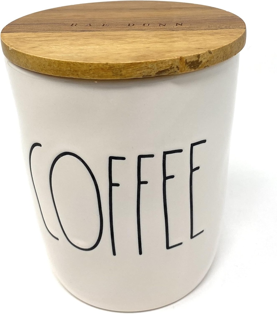 Rae Dunn COFFEE White Ceramic Canister with Wood Lid