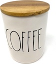 Rae Dunn COFFEE White Ceramic Canister with Wood Lid