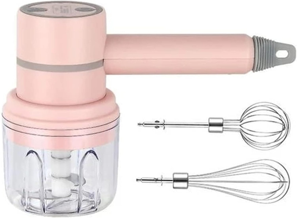 Kitchen Empire Cordless 3-in-1 Hand Mixer – Electric Whisk, Egg Beater, Garlic Chopper, USB Rechargeable