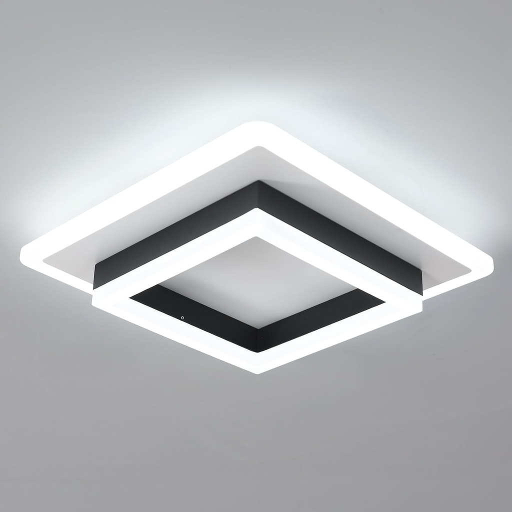 DELIPOP 30W Square Modern LED Ceiling Light, Black Flush Mount Light Fixture, 6500K Cool White Hallway Ceiling Light for Living Room Bedroom Bathroom Kitchen