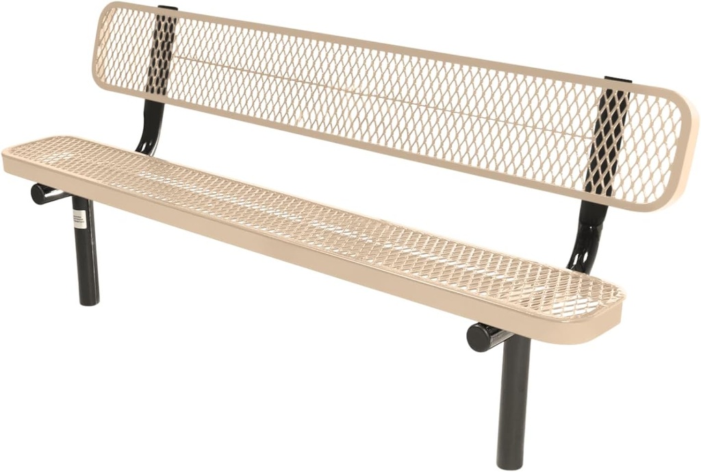 COATEDOUTDOORFURNITURE Coated Outdoor Furniture Heavy-Duty Outdoor Bench Thermoplastic Coated, Expanded Metal, Commercial-Grade Seating, Made in America (Inground with Back, 6 Ft, Tan)